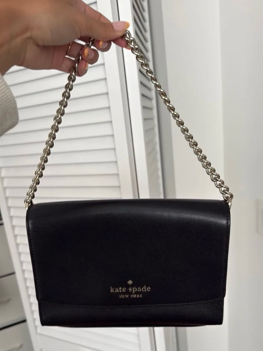 kate spade Black Leather Crossbody with Chain Strap